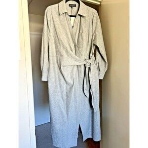 NWT Eloquii Wrap Waist Shirtdress Gray Size 16 Belted Button Front Midi